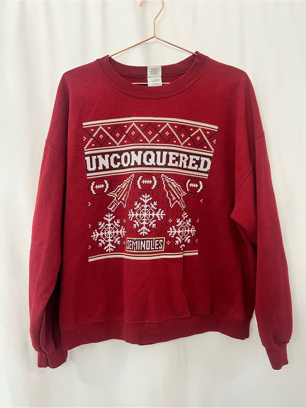 FSU Gildan Red 'UNCONQUERED' Seminoles Graphic Crewneck Sweater Florida State